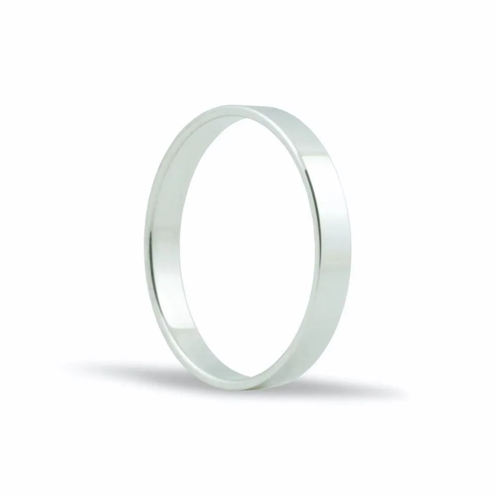 Alianza de oro blanco 18K de 3 mm plana acabado brillo