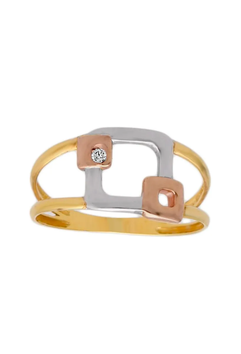 Anillo oro tricolor 18k con circonita 042_TRI01