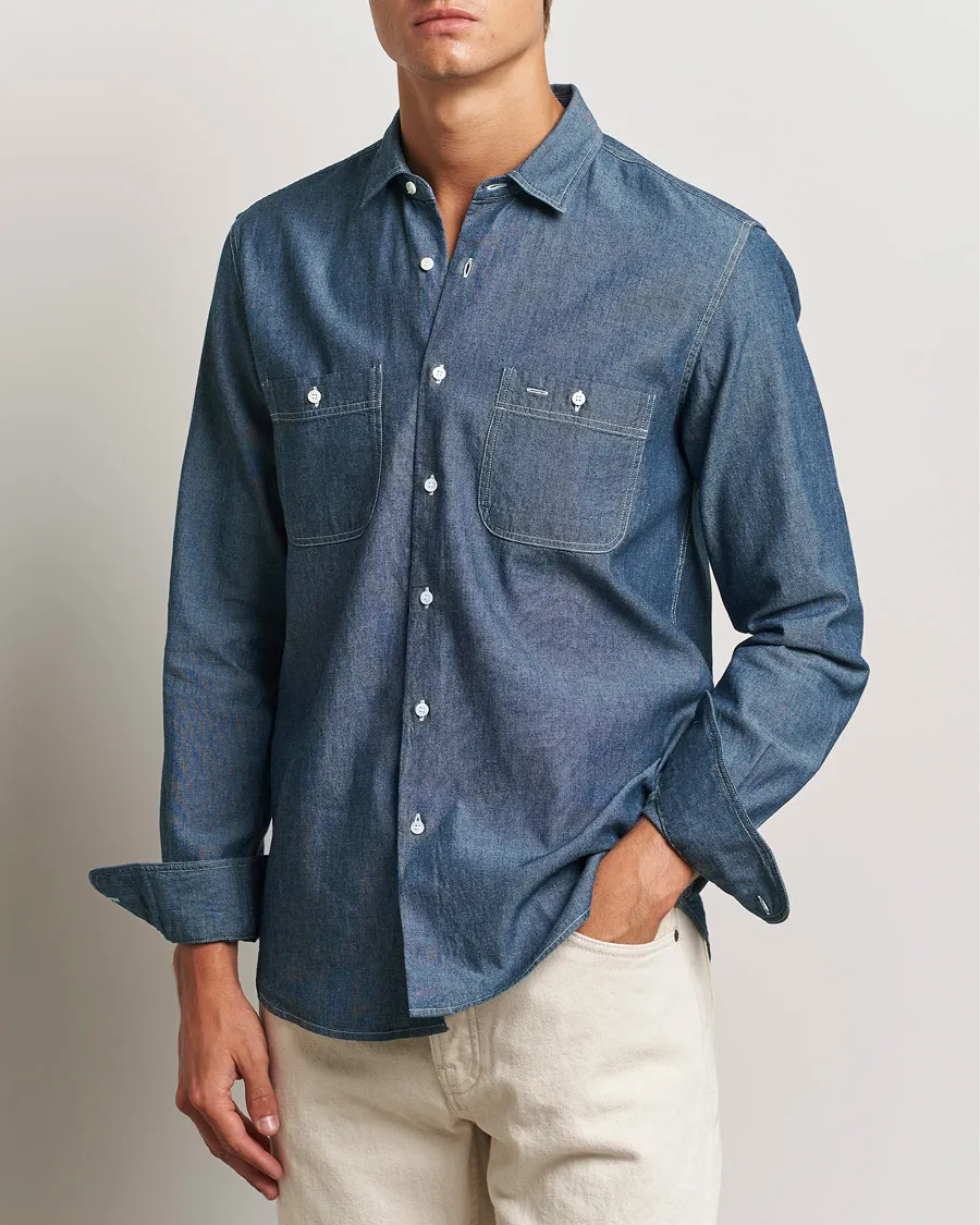Aspesi Double Pocket Chambray Shirt Dark Wash