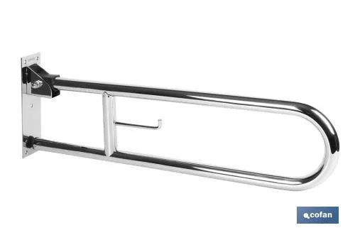Barra de Apoyo Abatible Vertical con Accesorio para Papel Higiénico | Medida: 74 cm de largo y 3,2 cm de diámetro