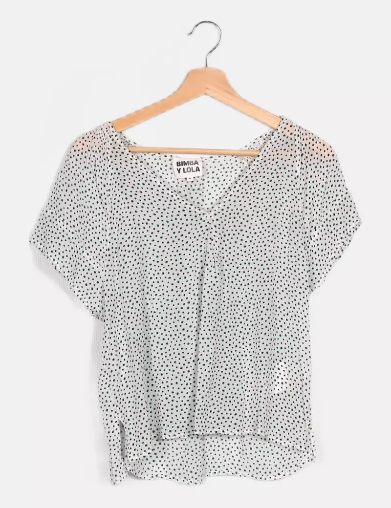 Bimba&Lola Blusa blanca dots