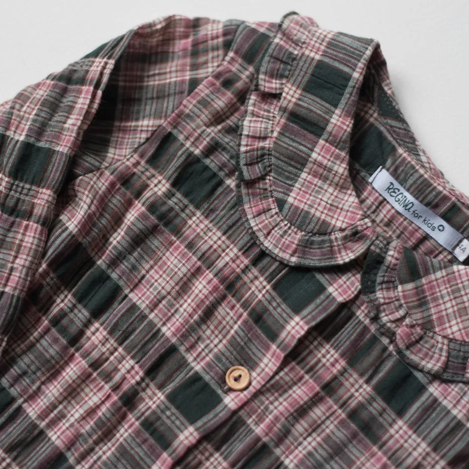 Blusa cuadro madrás rosa y verde