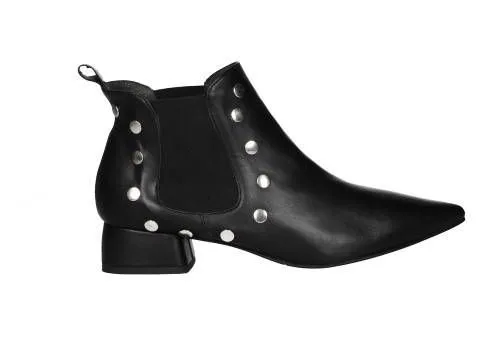 Botin Piel Negro Elasticos Laterales Tachas Plata