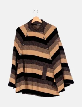 Branco & preto Poncho bicolor estampado