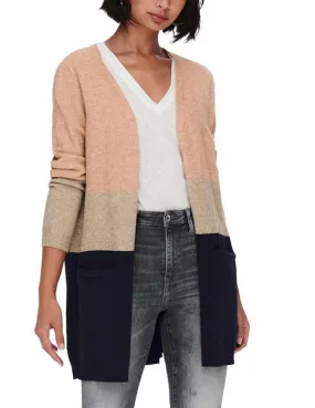 Cárdigan Only Queen tricolor beige/salmón/marino para mujer