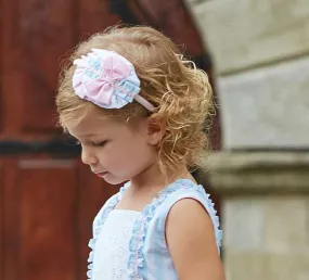 Diadema de cuadro vichy rosa y celeste. P-V