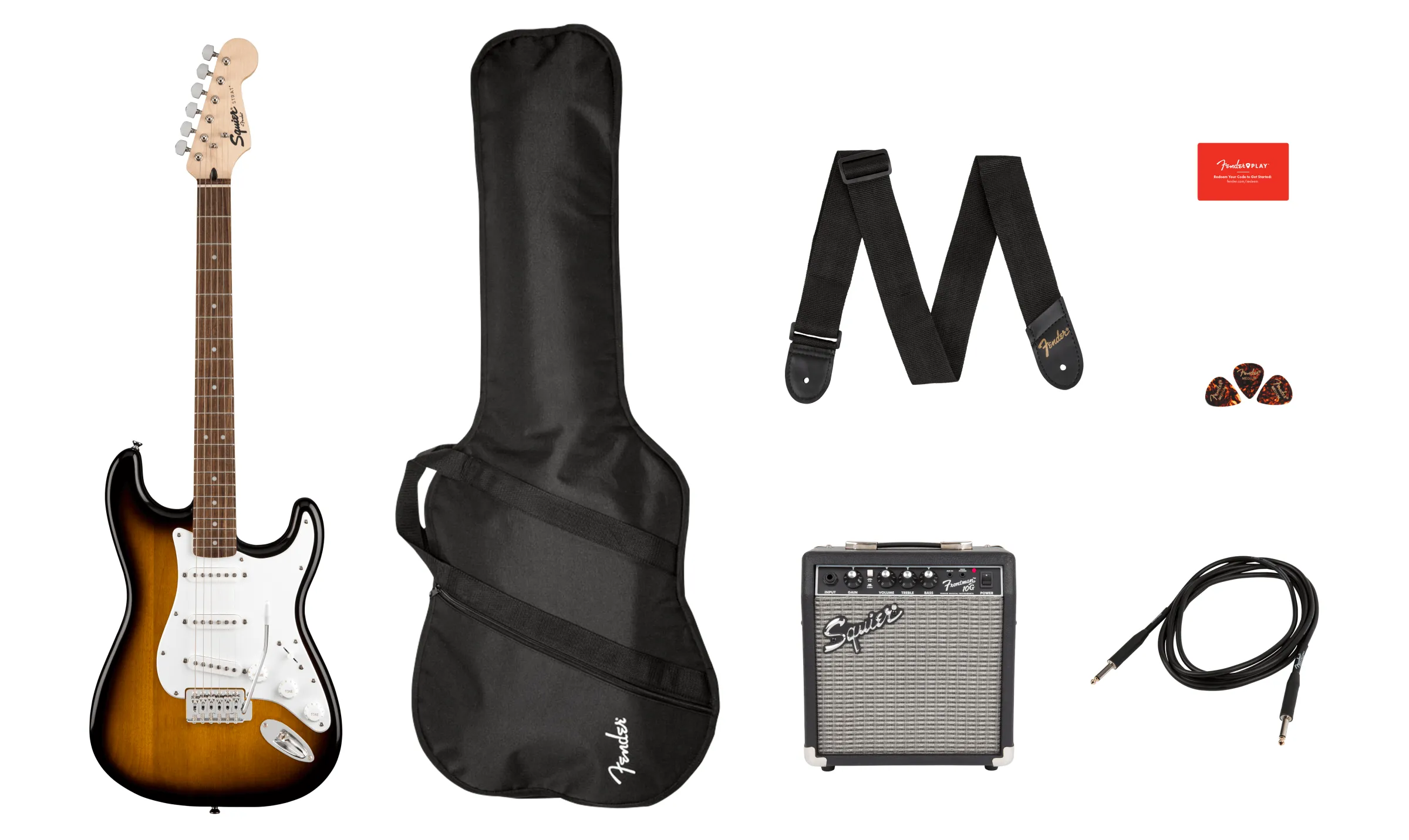 Guitarra Electrica Fender Stratocaster® Pack, Diapasón de laurel, Brown Sunburst, Funda, 10G - 120V 0371823032 