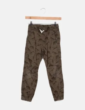 H&M Pantalón verde baggy estampado