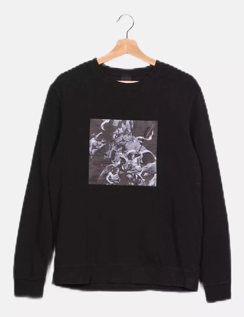 H&M Sudadera negra print dibujo