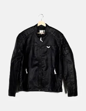 Jack & Jones Biker negra de polipiel