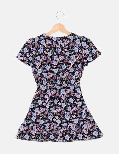 KIDS ONLY Vestido negro estampado floral azul