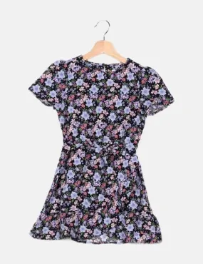 KIDS ONLY Vestido negro estampado floral azul