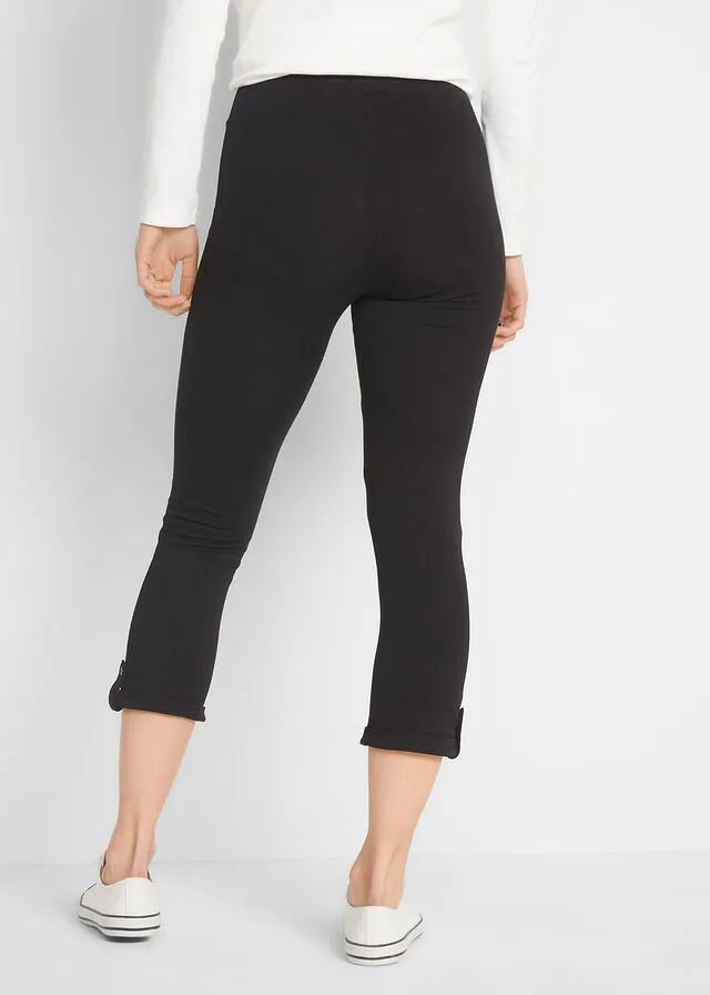 Leggings 3/4 con bajo enrollado Negro