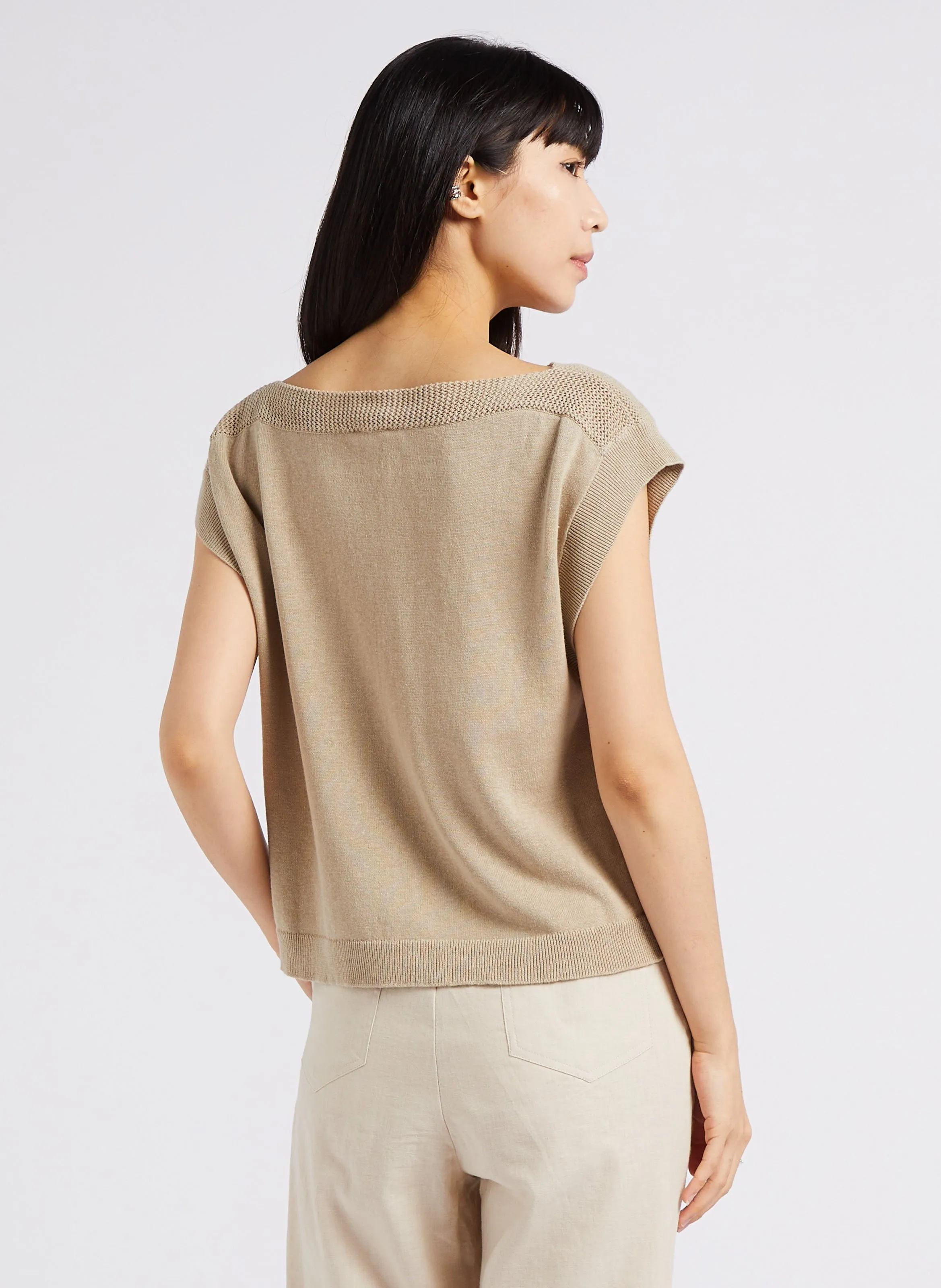 MINE - Jersey holgado de mezcla de lino con cuello barco en beige