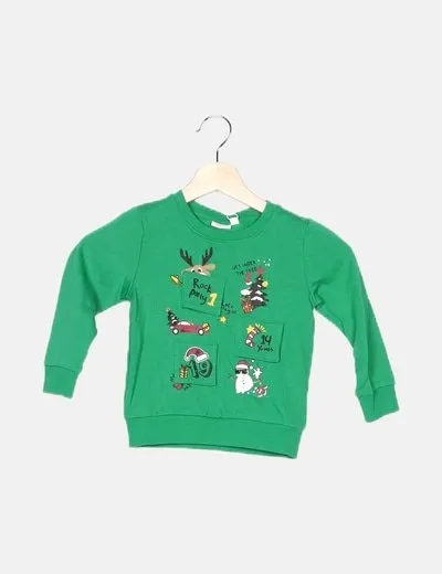 Name it Sudadera verde dibujo navideño