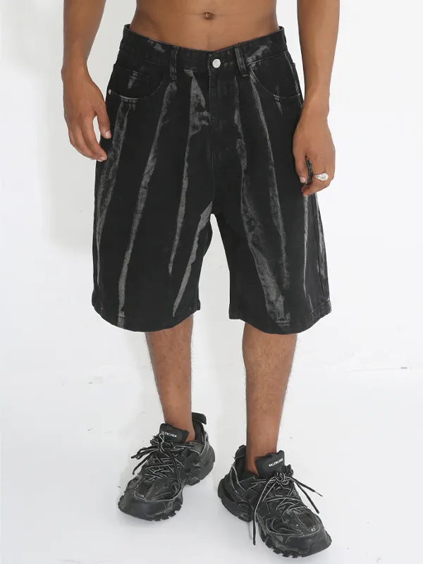 Pantalones cortos de mezclilla negros informales sueltos para hombre
