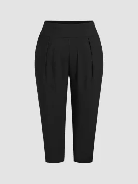  Pantalones Tapered de Cintura Alta Sólidos Curvy