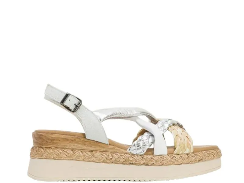 SANDALIA DE CUÑA BAJA FLAVIA PORRONET EN COLOR BLANCO-PLATA