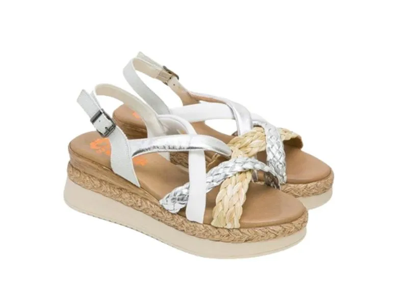 SANDALIA DE CUÑA BAJA FLAVIA PORRONET EN COLOR BLANCO-PLATA