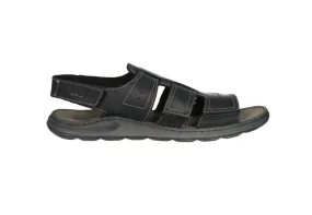 Sandalia Piel Negro 3 Tiras Boquetitos Talon Velcro