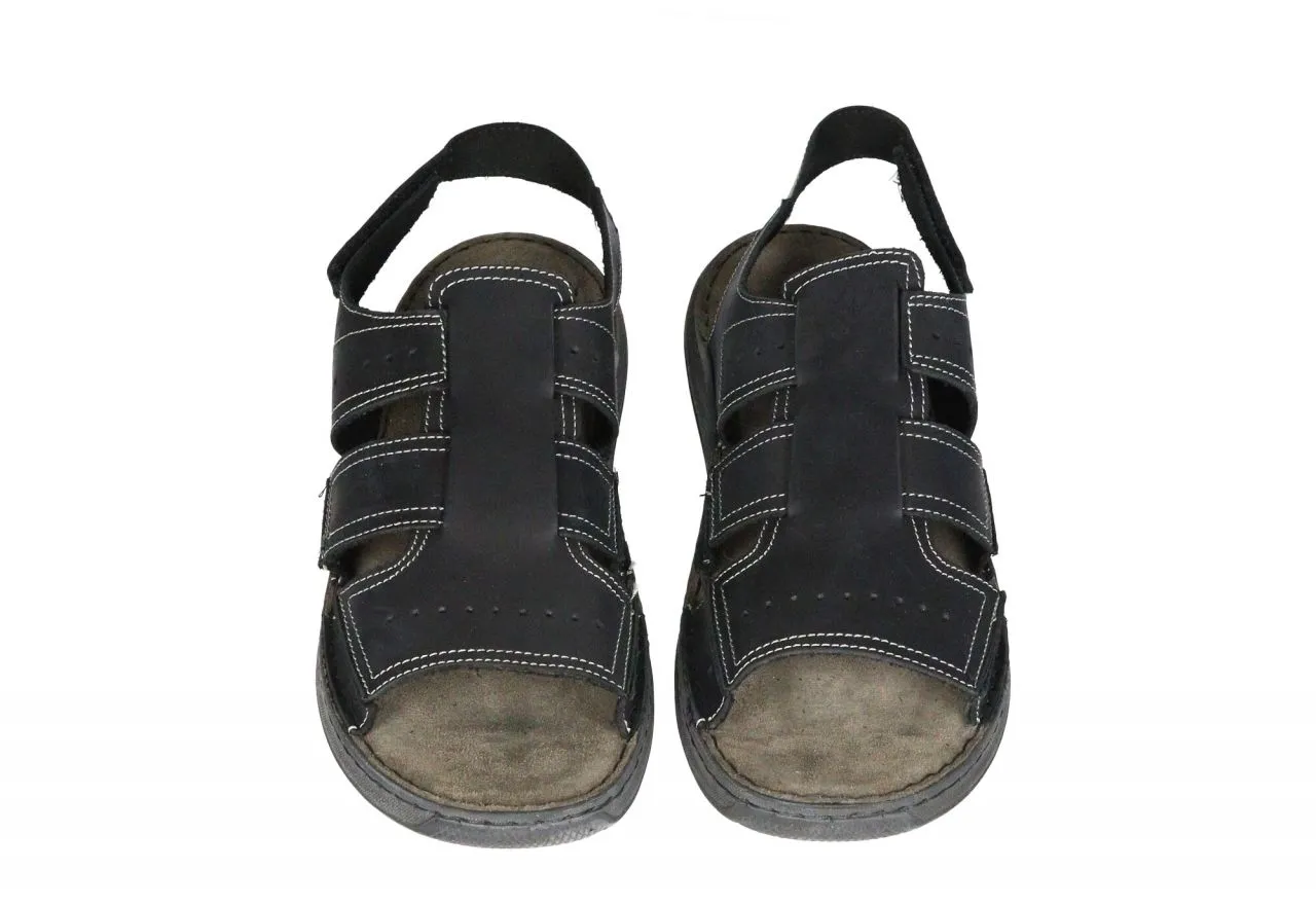 Sandalia Piel Negro 3 Tiras Boquetitos Talon Velcro