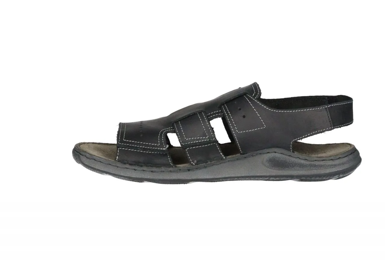 Sandalia Piel Negro 3 Tiras Boquetitos Talon Velcro