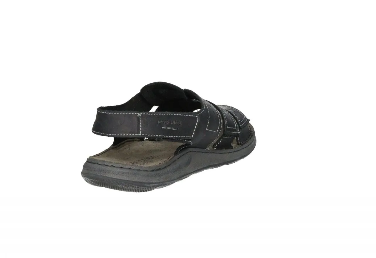 Sandalia Piel Negro 3 Tiras Boquetitos Talon Velcro