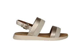 Sandalia Piel-nobuck 3 Tiras Dorado/beig Piso Crema