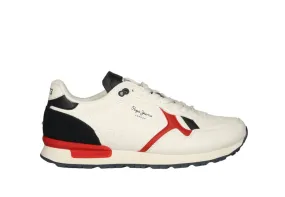 Sneaker Piel Blanco Frnajas Laterales Rojo Talon Nobuck Azul