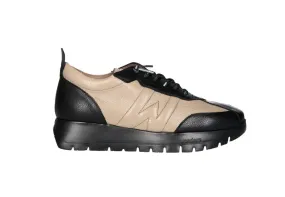 Sneaker Piel Negro/taupe Cordones Elasticos