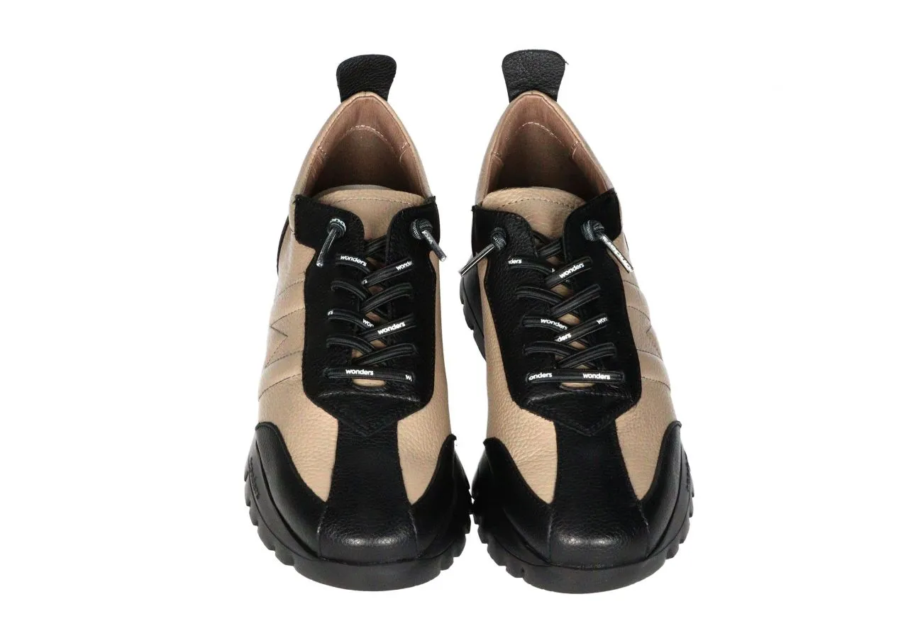 Sneaker Piel Negro/taupe Cordones Elasticos