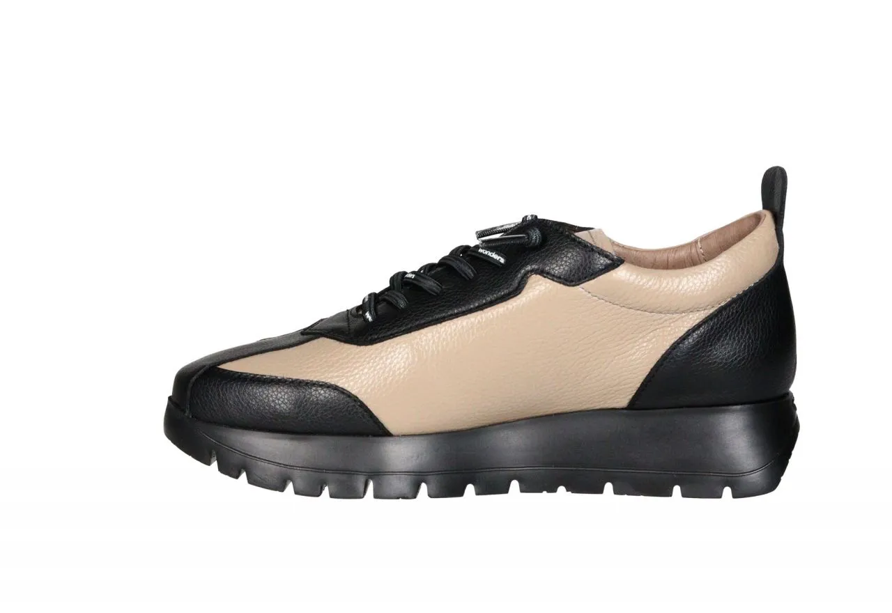 Sneaker Piel Negro/taupe Cordones Elasticos