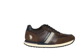 Sneaker Piel/nobuck Marron Franja Lateral y Pieza Talon Azul