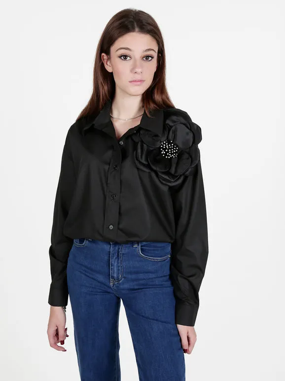 Solada Camisa de mujer oversize con flor joya aplicada
