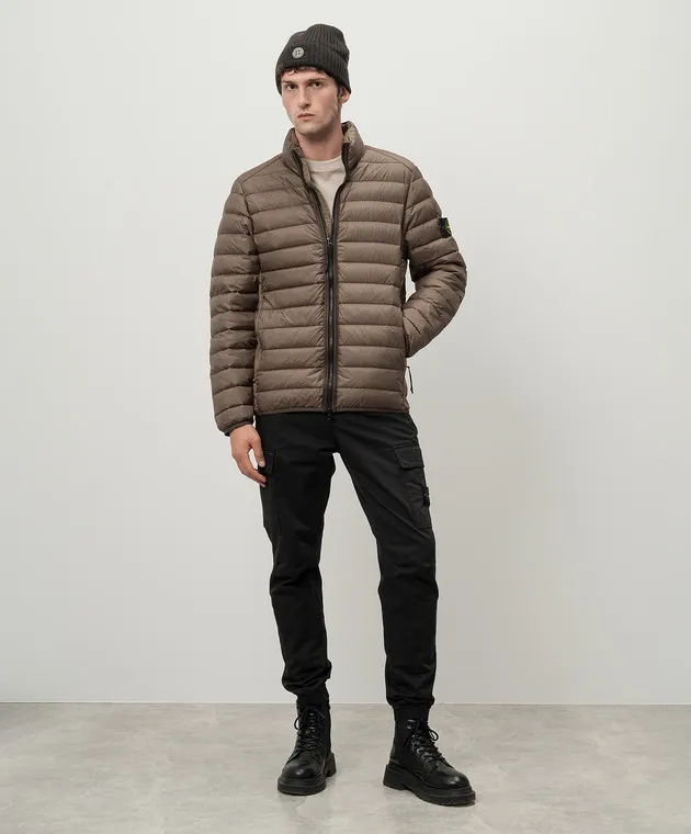 Stone Island Brown down jacket with removable logo patch