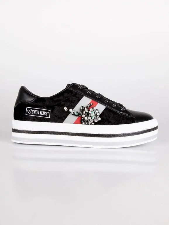 Sweet Years Zapatillas de terciopelo negras