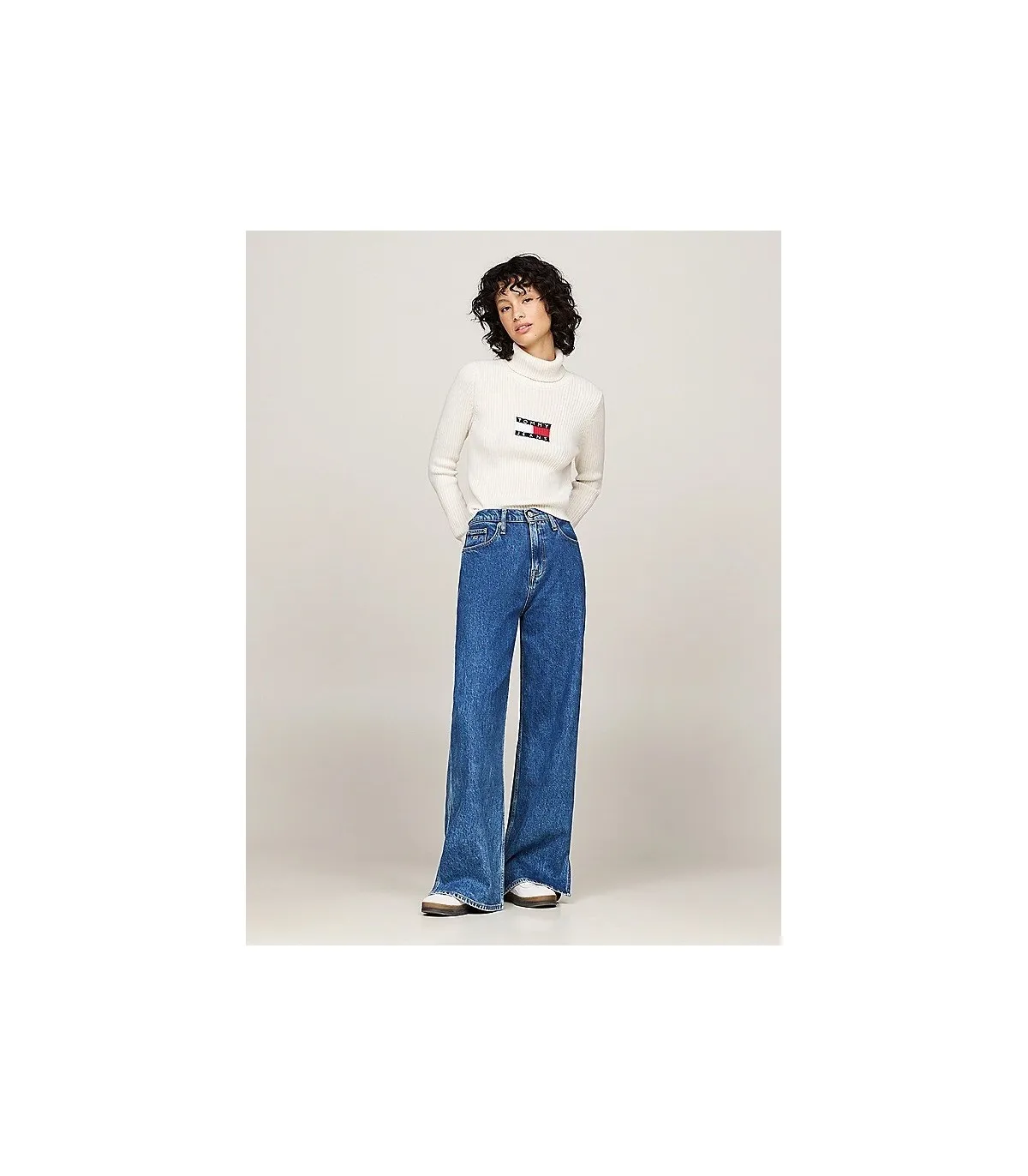 Tommy Jeans Jersey Slim cuello vuelto Mujer Blanco