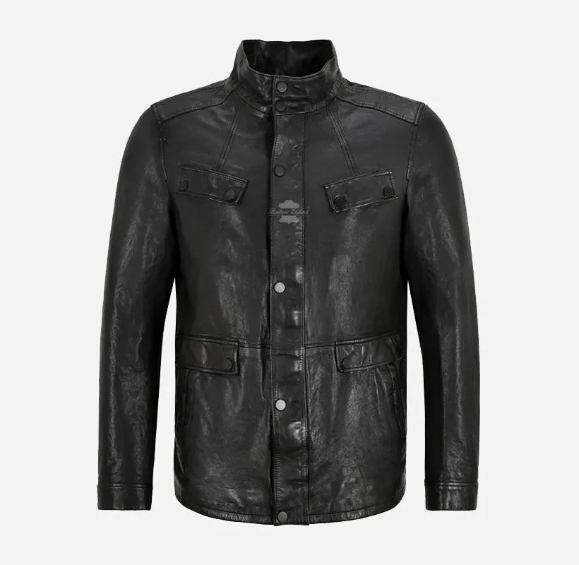 TREK Veg Tanned Leather Jacket Classic Safari Coat in Black
