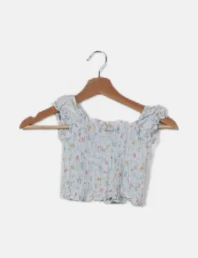 United colors of benetton Top azul estampado floral