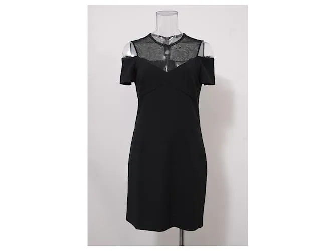 Vestido tubo con ribete de malla y hombros descubiertos Sandro en poliéster negro 