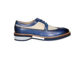 Zapato Cordon Piel Azul y Tejido Beig Pala Vega Cerco Natural