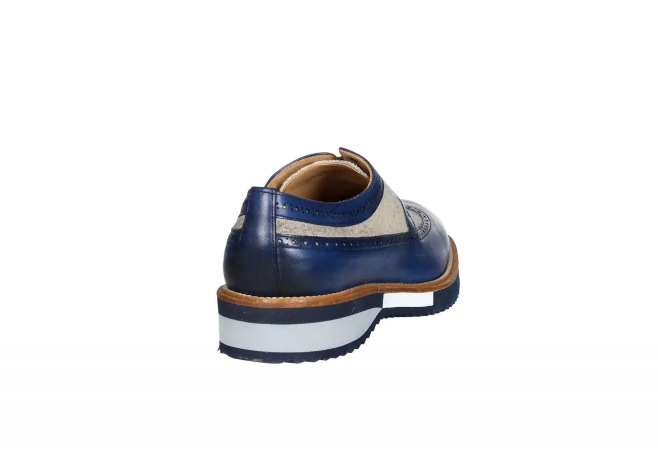 Zapato Cordon Piel Azul y Tejido Beig Pala Vega Cerco Natural