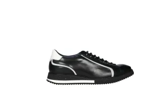 Zapato Cordon Piel Negro Franja Lateral y Pieza Talon Blanco