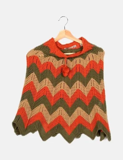 Zara Poncho de punto multicolor