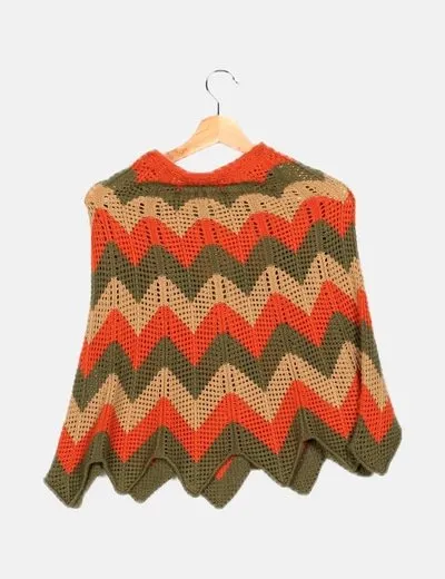 Zara Poncho de punto multicolor